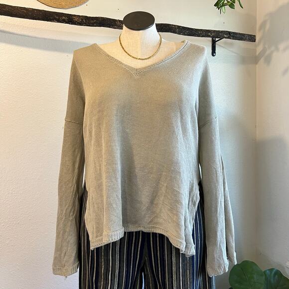 State of Claude Montana Knit Linen VNeck Bell Sleeve Slouchy Sweater Size Large - Picture 1 of 11